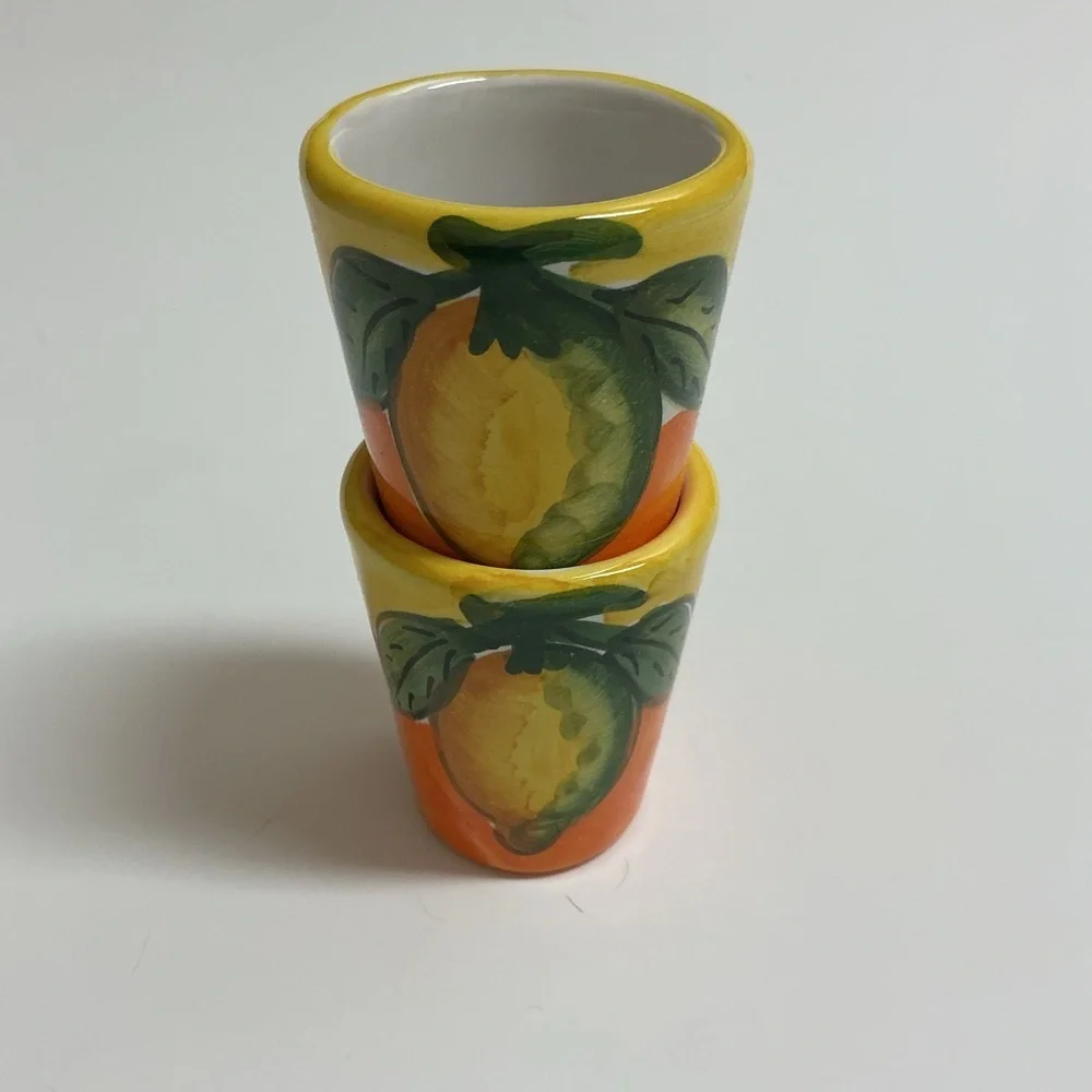 Vietri Shot Glass PAIR Lemon Limoncello Hand Painted Pottery Espresso Vintage